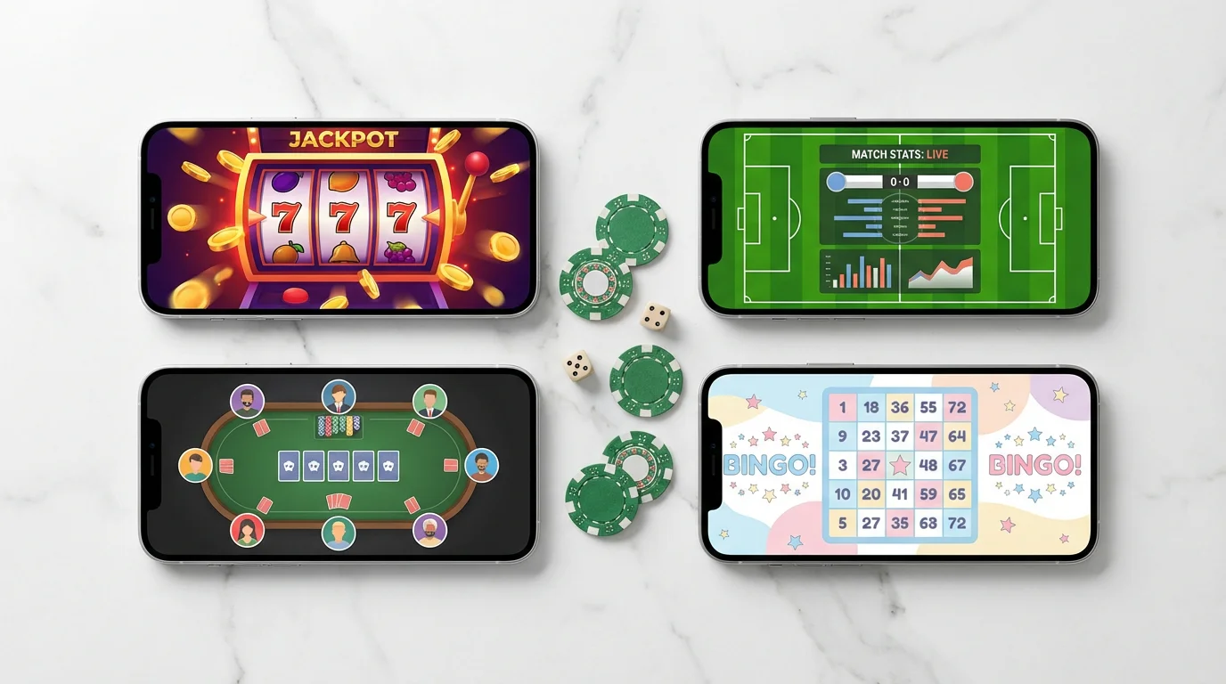 Types of UK gambling apps — casino, sports betting, poker, and bingo platforms