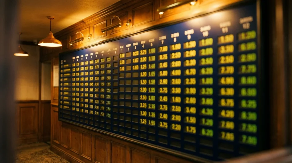 Gambling apps with best odds UK — close-up of a betting odds board at a sportsbook